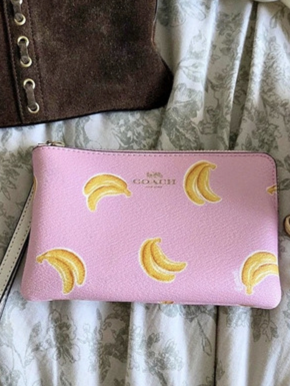 Coach Corner Zip Wristlet with Banana Print